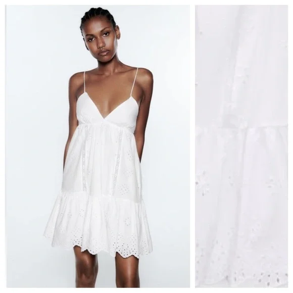 knee length dresses for ladies Embroidered Open-Back Mini Dress White / Xs main image 0